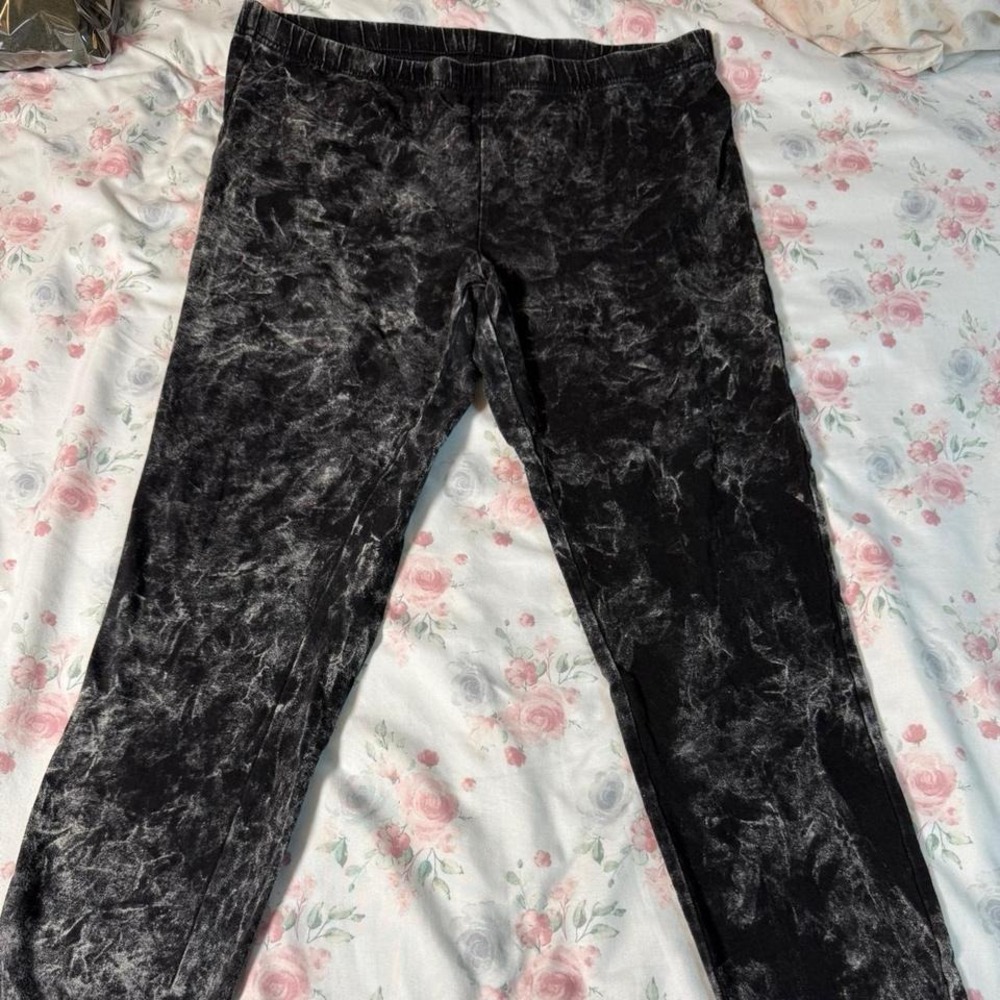 Rock & Republic Black Marble Wash Leggings Womens Large Stretch
